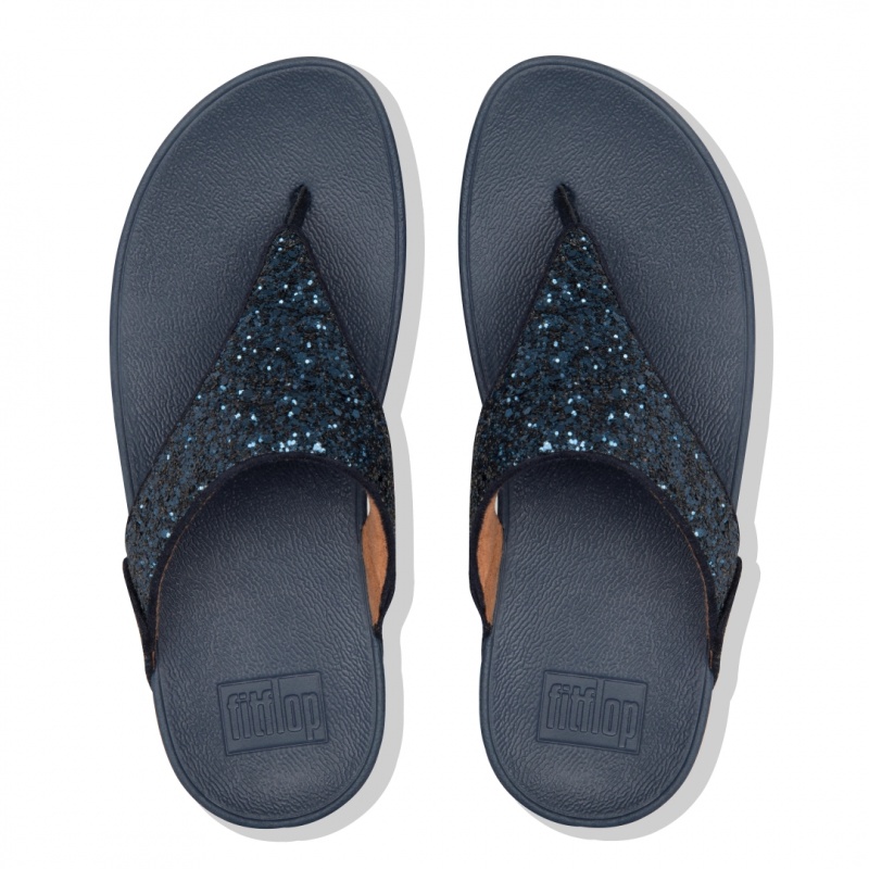 Navy Fitflop Lulu Glitter Women's Toe-Post Sandals | UAE-4873-HURKF