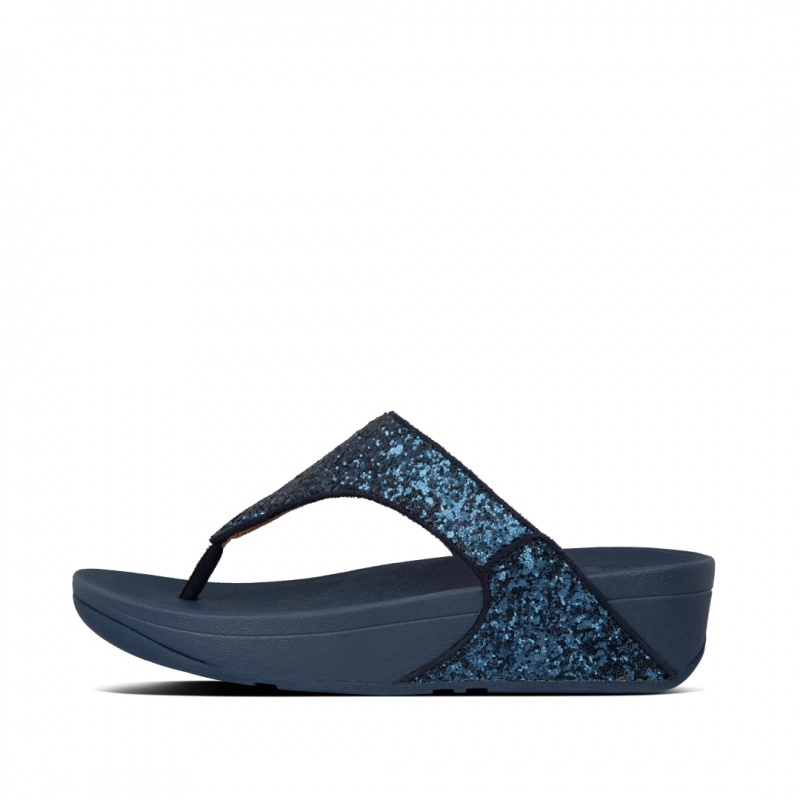 Navy Fitflop Lulu Glitter Women\'s Toe-Post Sandals | UAE-4873-HURKF