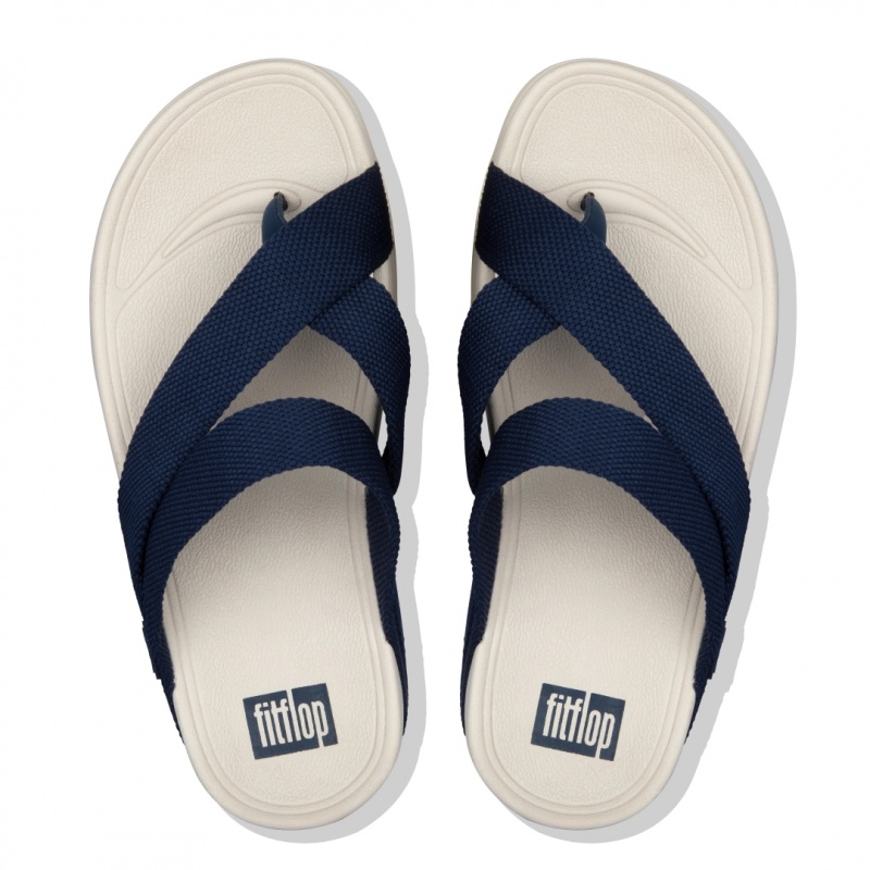 Navy Fitflop Sling Polyester Men's Toe-Post Sandals | UAE-0192-XLANR