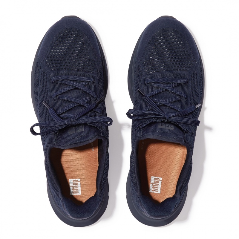 Navy Fitflop Vitamin Ffx Knit Sports Men's Sneakers | UAE-9670-CKEGS