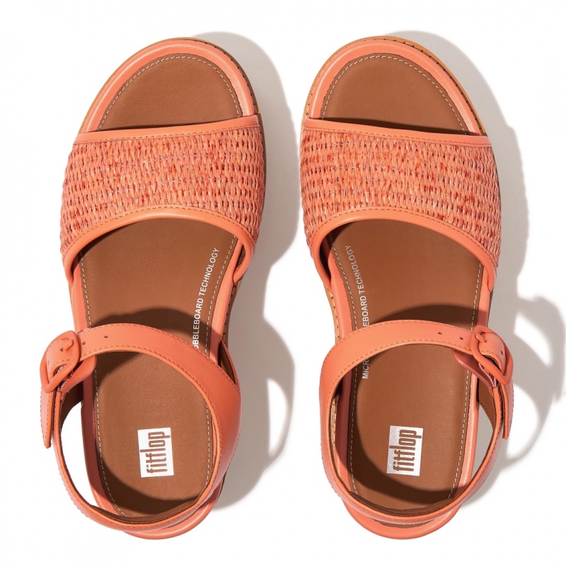 Orange Fitflop Eloise Faux Raffia Back Strap Women's Wedge Sandals | UAE-4031-GJZSU