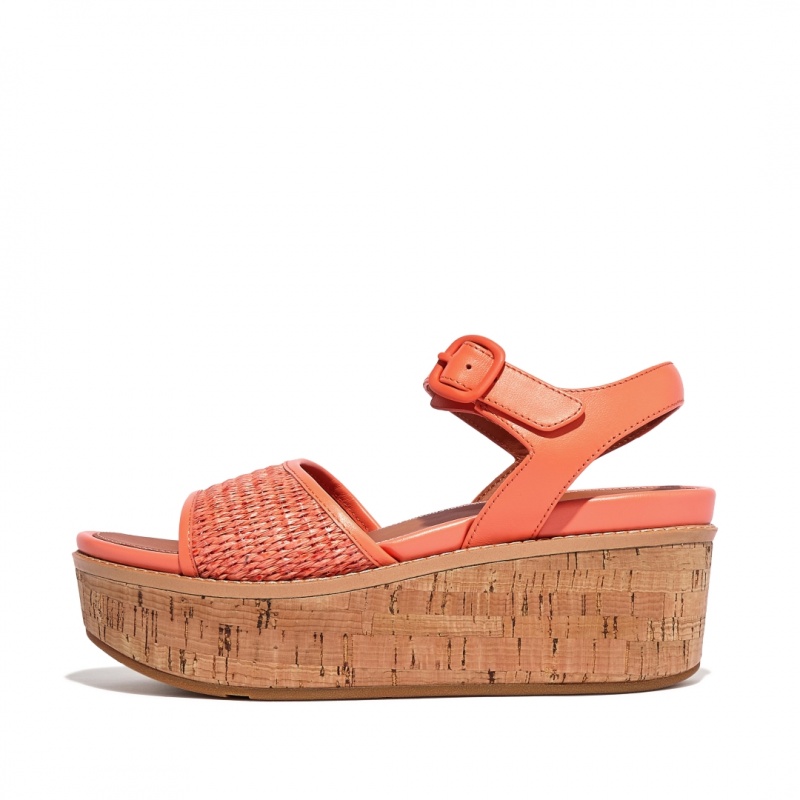 Orange Fitflop Eloise Faux Raffia Back Strap Women\'s Wedge Sandals | UAE-4031-GJZSU