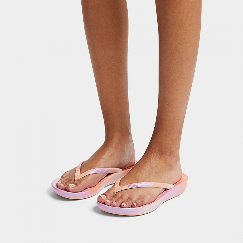 Pink Fitflop Iqushion Snake Embossed Rubber Tpu Women's Flip Flops | UAE-1839-RMLOB