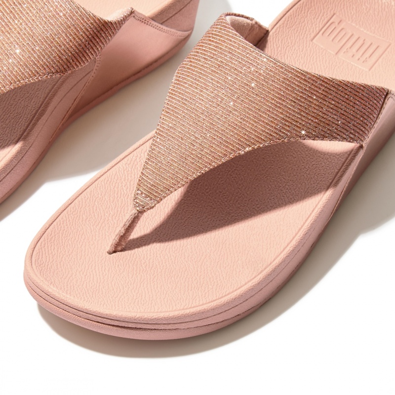 Rose Gold Fitflop Lulu Glitz Mesh Polyester Thongs Women's Toe-Post Sandals | UAE-1635-XEHDQ