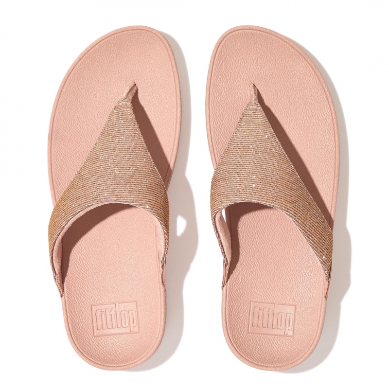 Rose Gold Fitflop Lulu Glitz Mesh Polyester Thongs Women's Toe-Post Sandals | UAE-1635-XEHDQ