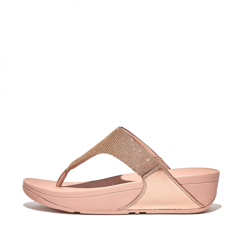 Rose Gold Fitflop Lulu Glitz Mesh Polyester Thongs Women\'s Toe-Post Sandals | UAE-1635-XEHDQ