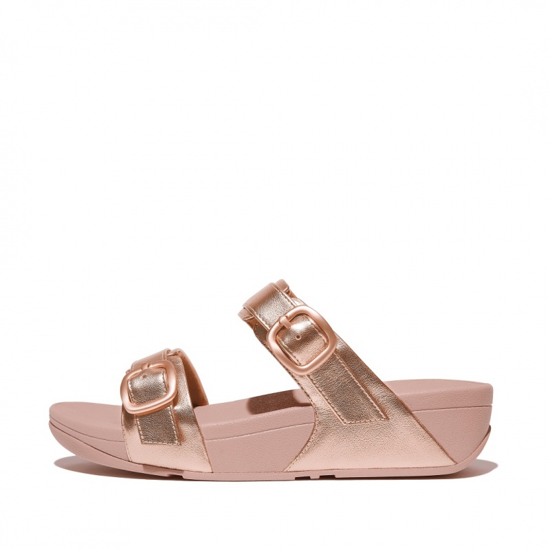 Rose Gold Fitflop Lulu Leather Women\'s Slides | UAE-5104-OWLGU