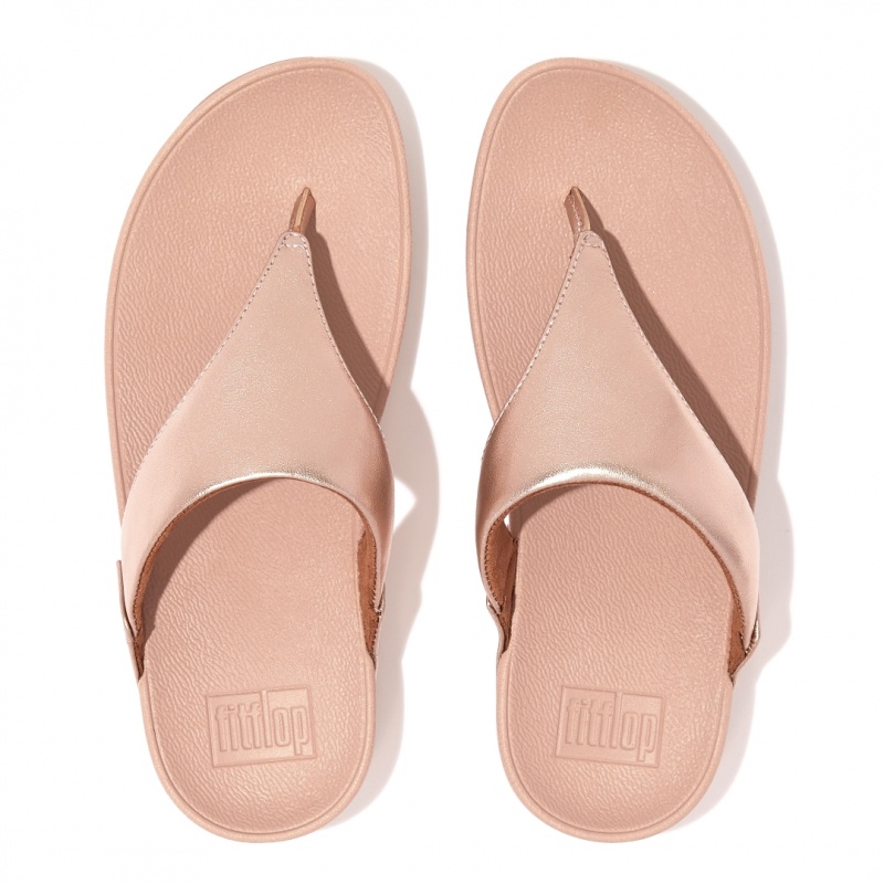 Rose Gold Fitflop Lulu Leather Women's Toe-Post Sandals | UAE-6925-YIAJG