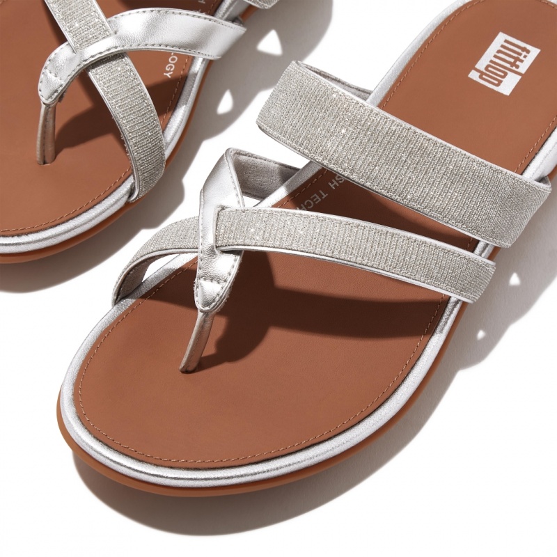 Silver Fitflop Gracie Glitz Mesh Polyester Thongs Women's Toe-Post Sandals | UAE-2637-FYECK