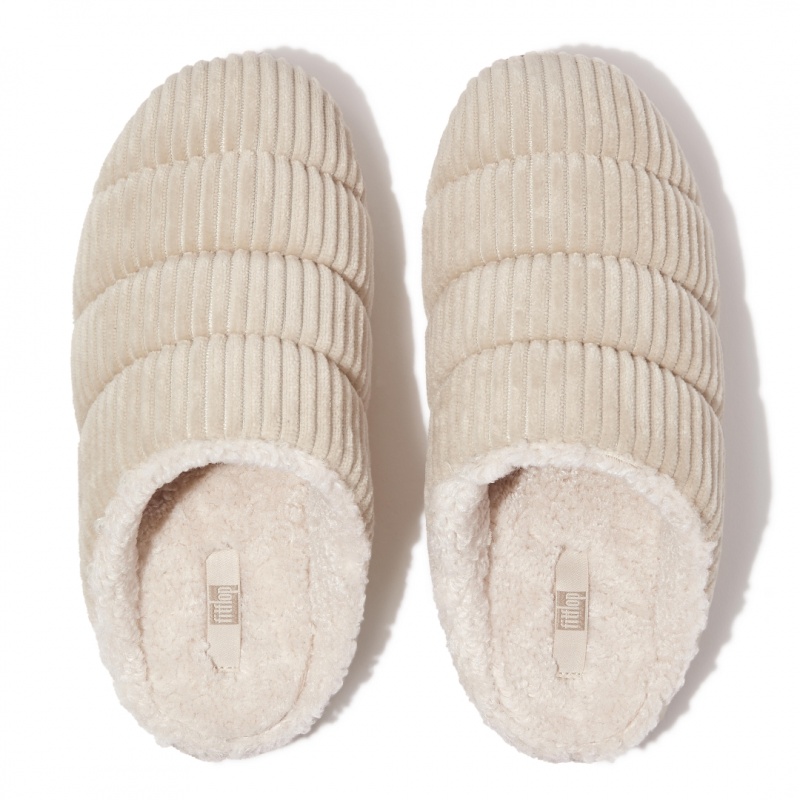 White Fitflop Chrissie Corduroy Polyester Women's Slippers | UAE-4281-LDNBU