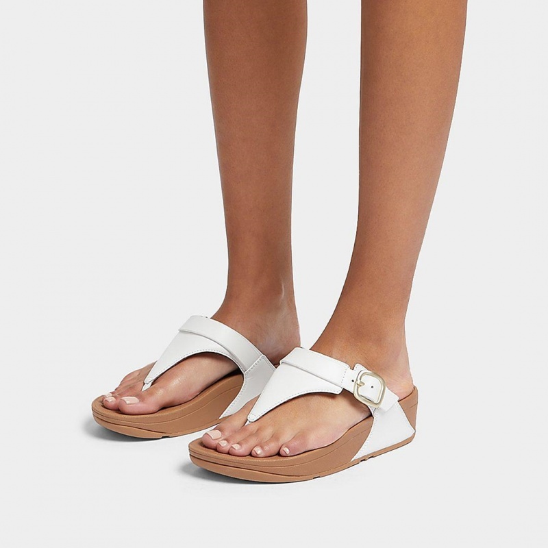 White Fitflop Lulu Adjustable Leather Women's Toe-Post Sandals | UAE-5297-BKFHG