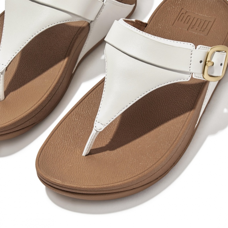 White Fitflop Lulu Adjustable Leather Women's Toe-Post Sandals | UAE-5297-BKFHG