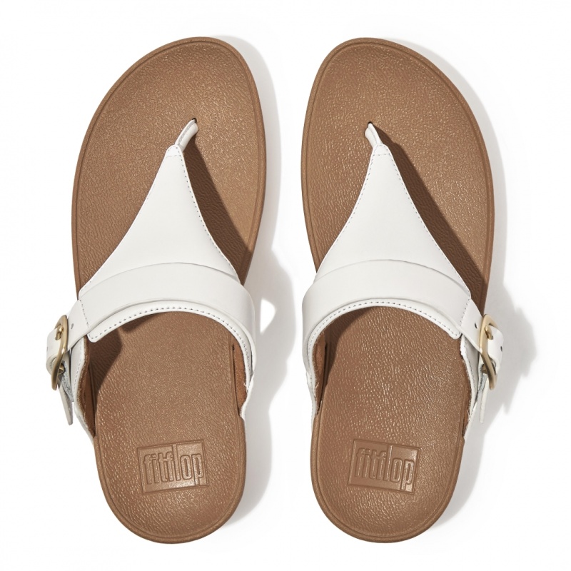 White Fitflop Lulu Adjustable Leather Women's Toe-Post Sandals | UAE-5297-BKFHG